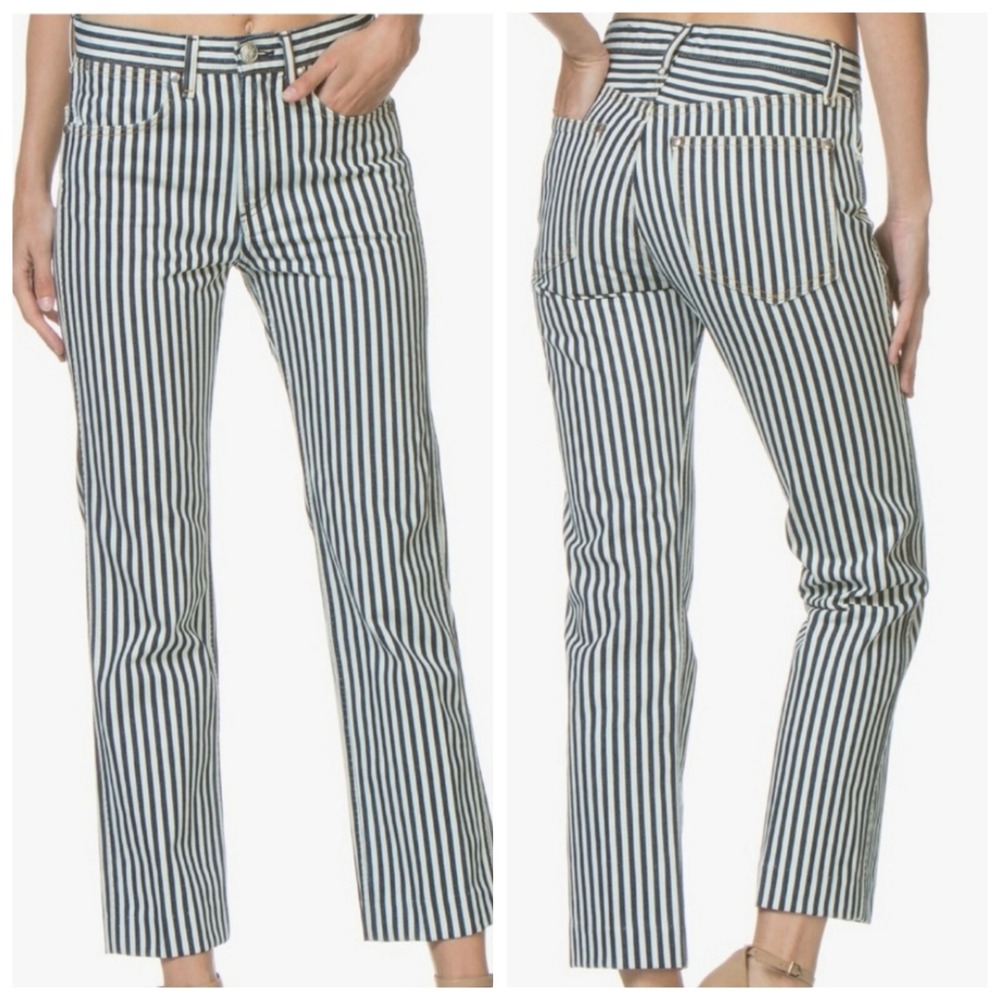 Rag & Bone Size 31 Vintage Indigo Vertical Stripe Denim Straight Leg‎ Jeans